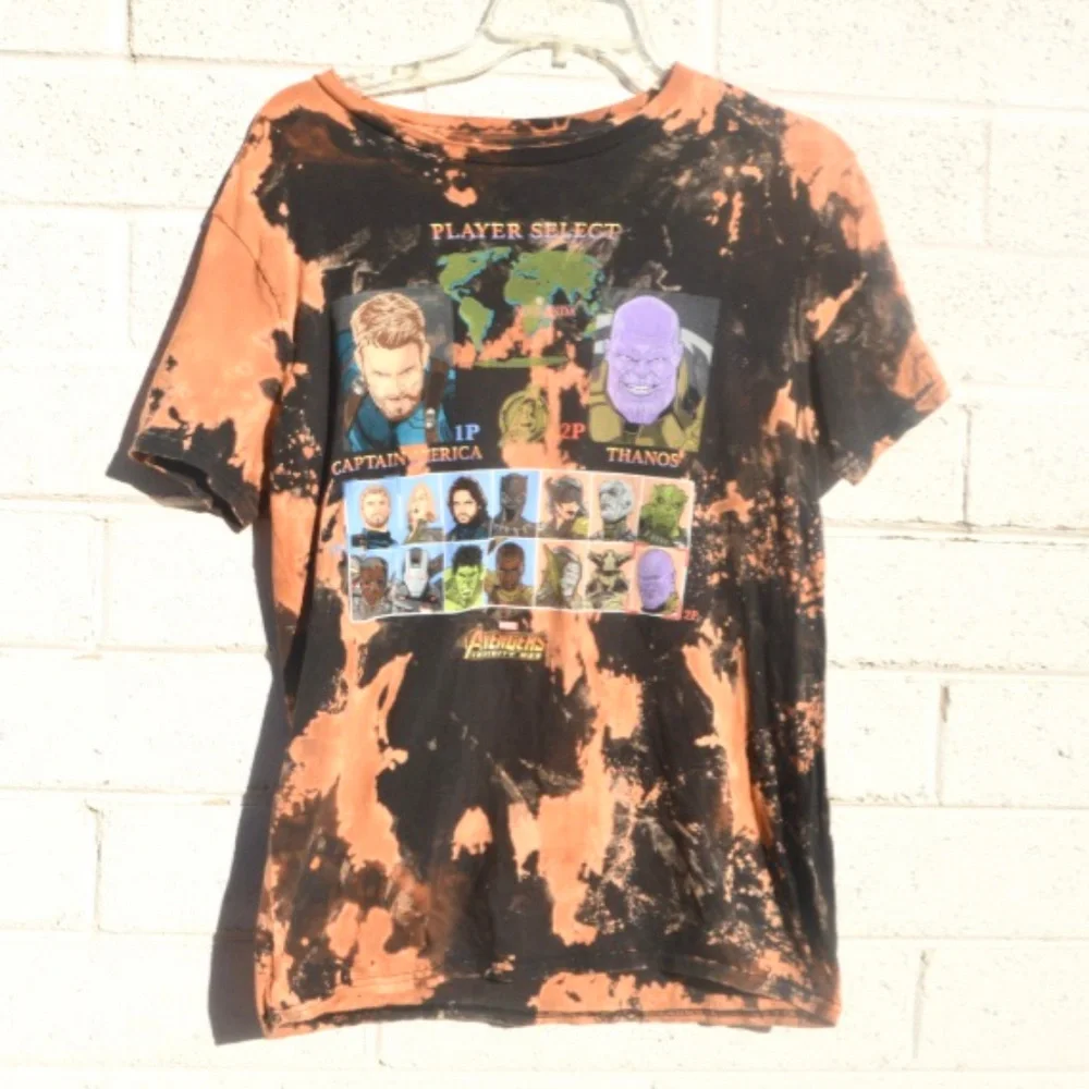 The Avengers Tie Dye Shirt Distressed Black Size Medium Youth